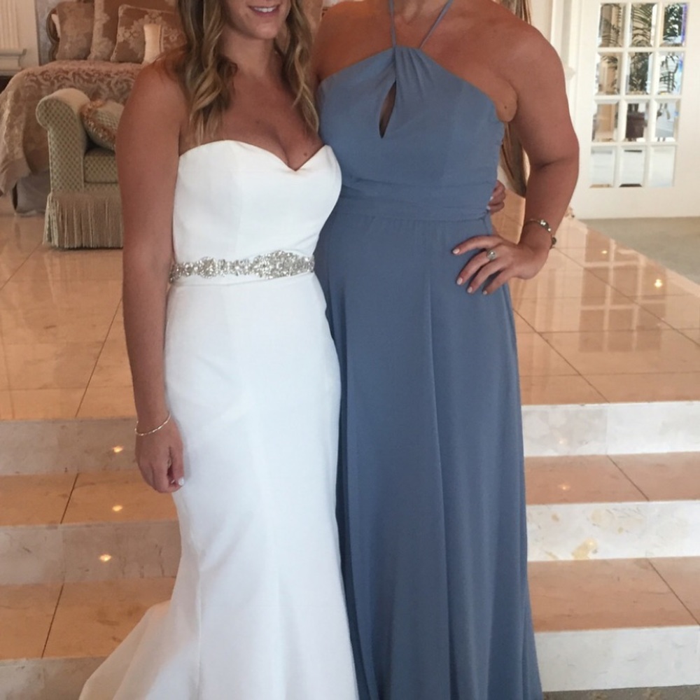 Amsale French Blue flat chiffon bridesmaid dress